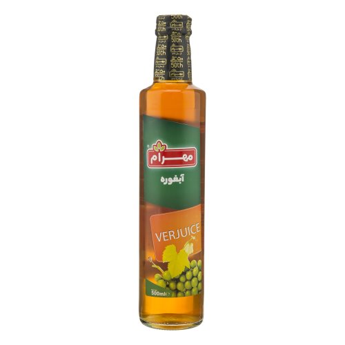 آبغوره درجه یک نوع بسته بندی بطری شیشه ای 500 ml نام تجارتی مهرام مرجع عرضه کننده گروه تولیدی مهرام